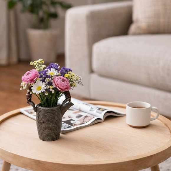 Japanese Metalwork Vine Handle Vase Chopstick Holder Vintage Set of 2 - Picture 2 of 8